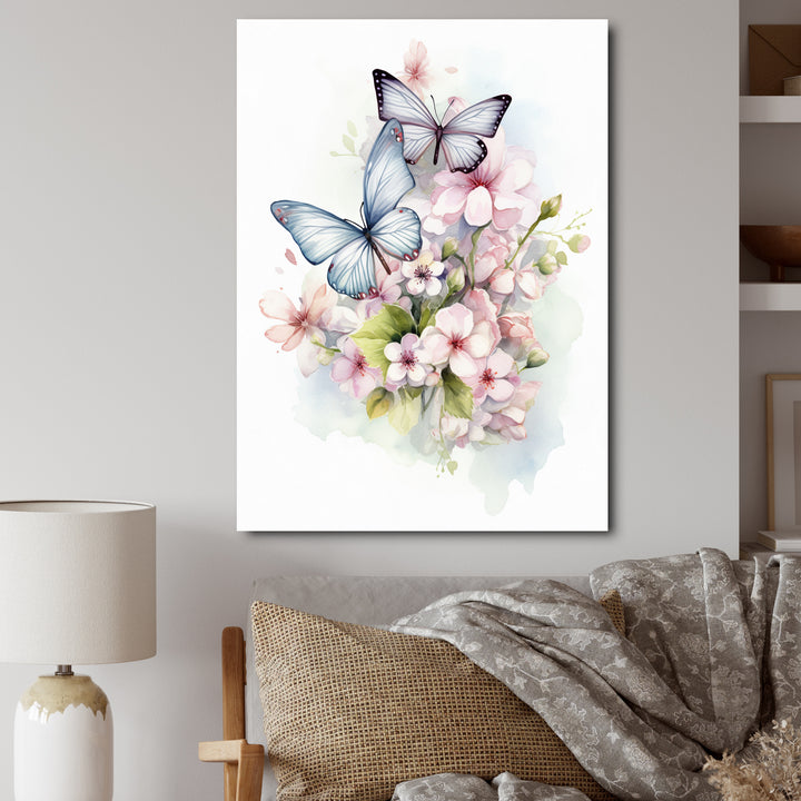 Vintage Butterflies On Flowers In Pastel Tones - Black Butterfly Wall Art