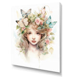 Young Girl With Butterflies Vintage Pastel - Butterfly Large Canvas Wall Art