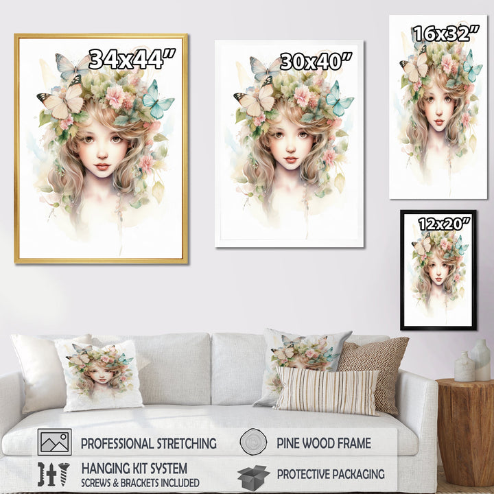 Young Girl With Butterflies Vintage Pastel - Butterfly Large Canvas Wall Art