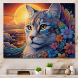 Glorious Cat With Rainbows Flower At Sunset - Cat Canvas Wall Art