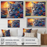 Glorious Cat With Rainbows Flower At Sunset - Cat Canvas Wall Art