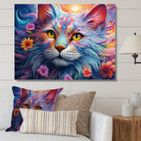Portrait Of A Majestic Cat With Flowers - Cat Wall Decor