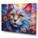 Portrait Of A Majestic Cat With Flowers - Cat Wall Decor