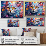 Portrait Of A Majestic Cat With Flowers - Cat Wall Decor
