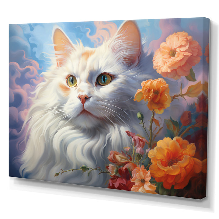 Portrait Of A Gracious Cat With Flowers - Cat Wall Art Prints