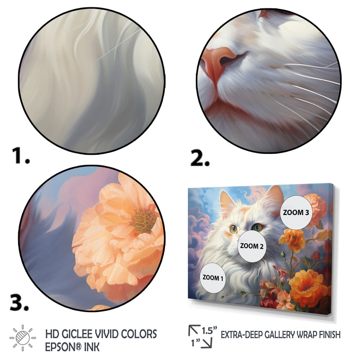 Portrait Of A Gracious Cat With Flowers - Cat Wall Art Prints