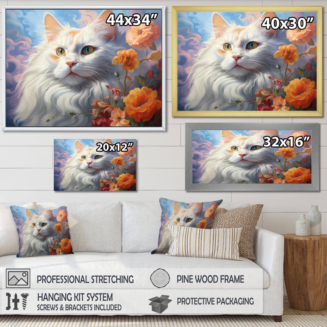 Portrait Of A Gracious Cat With Flowers - Cat Wall Art Prints
