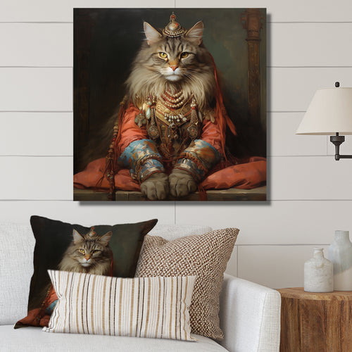 Majestic Cat In Gracious Indian Attire - Orange Cat Wall Art