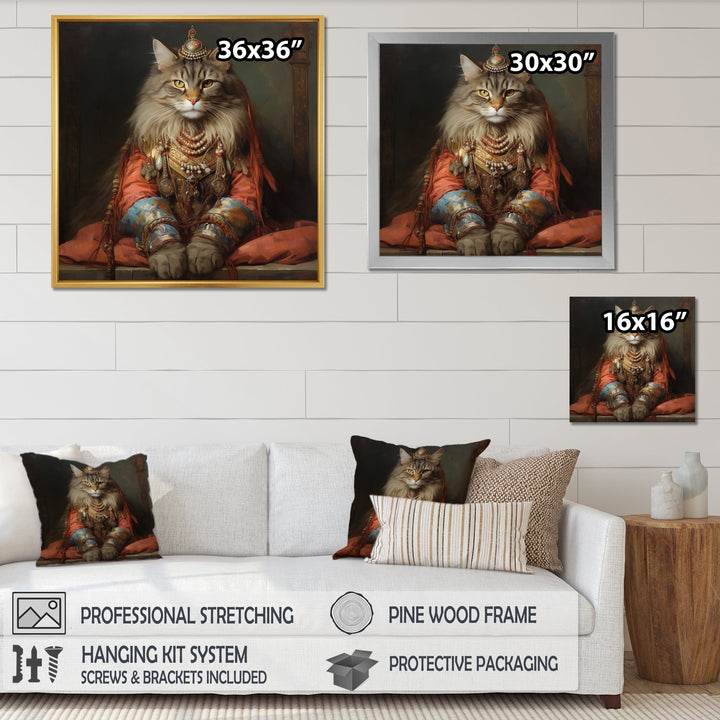 Majestic Cat In Gracious Indian Attire - Orange Cat Wall Art