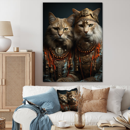 Gracious Cat In Retro Indian Attire - Cat Living Room Wall Art