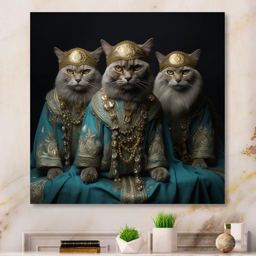 Turquoise Gracious Sultan Cats - Cat Canvas Wall Art