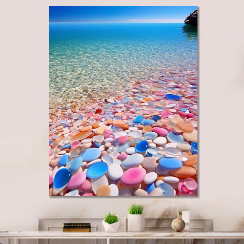 Turquoise Pink Pebbles On Paradise Ocean Beach - Red Cat Wall Art