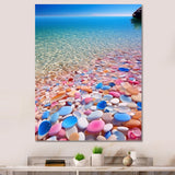Turquoise Pink Pebbles On Paradise Ocean Beach - Red Cat Wall Art