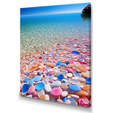Turquoise Pink Pebbles On Paradise Ocean Beach - Red Cat Wall Art