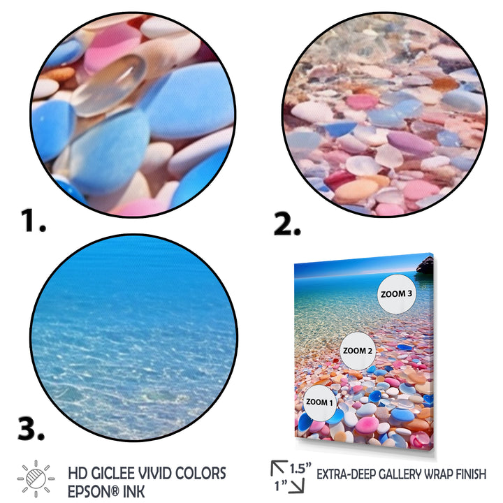 Turquoise Pink Pebbles On Paradise Ocean Beach - Red Cat Wall Art