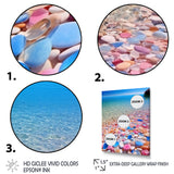 Turquoise Pink Pebbles On Paradise Ocean Beach - Red Cat Wall Art