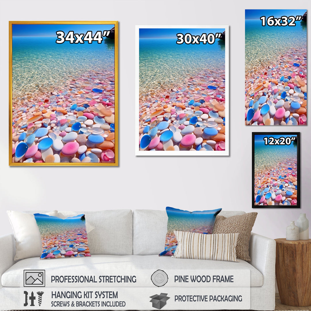Turquoise Pink Pebbles On Paradise Ocean Beach - Red Cat Wall Art