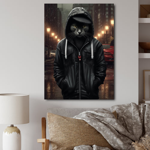 Cool Cat In Black Hoody Street Cred - Cat Framed Canvas Art