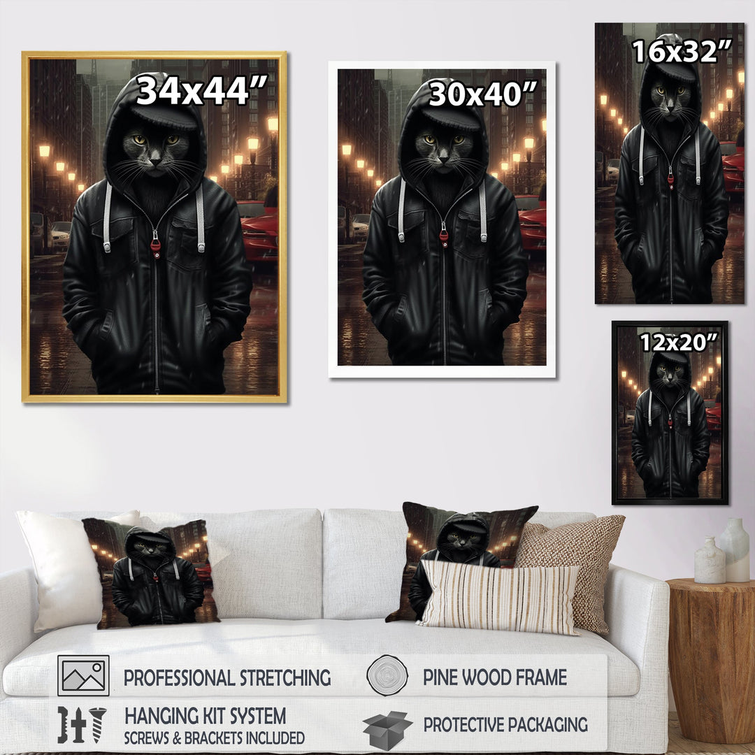 Cool Cat In Black Hoody Street Cred - Cat Framed Canvas Art