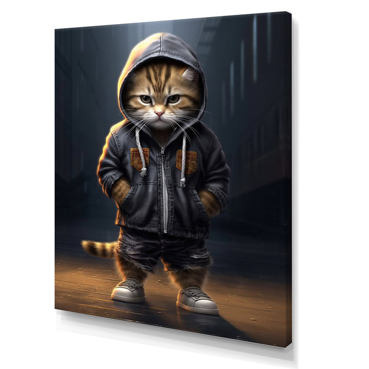 Cool Kitten Hoody Street Cred - Cat Large Canvas Wall Art