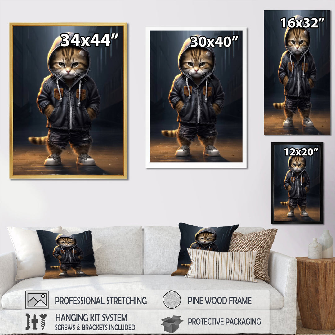 Cool Kitten Hoody Street Cred - Cat Large Canvas Wall Art