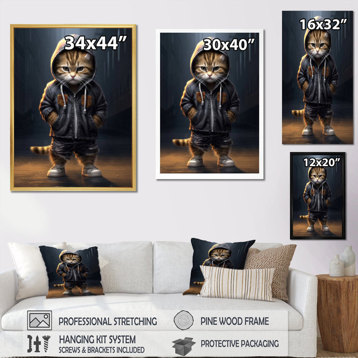 Cool Kitten Hoody Street Cred - Cat Large Canvas Wall Art