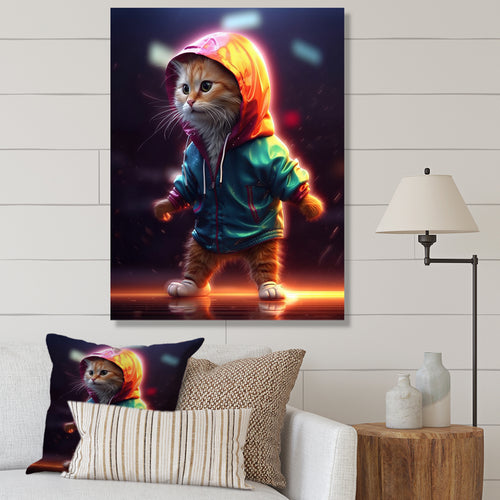 Cute Kitten With Hoody At Sunrise - Cat Bedroom Wall Art