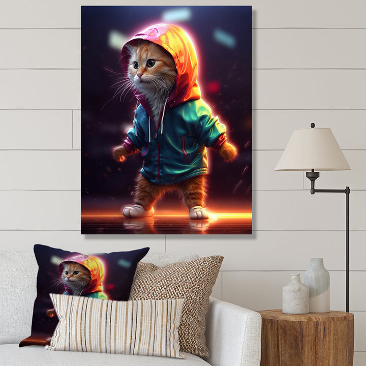 Cute Kitten With Hoody At Sunrise - Cat Bedroom Wall Art