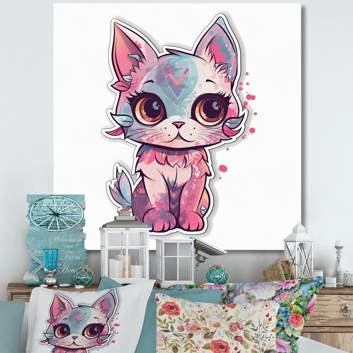 Pink Cute Kitten Cat Illustration - Cat Wall Decor