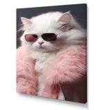 White Cat In Pink Fur Felline Attitude - Cat Wall Art Prints