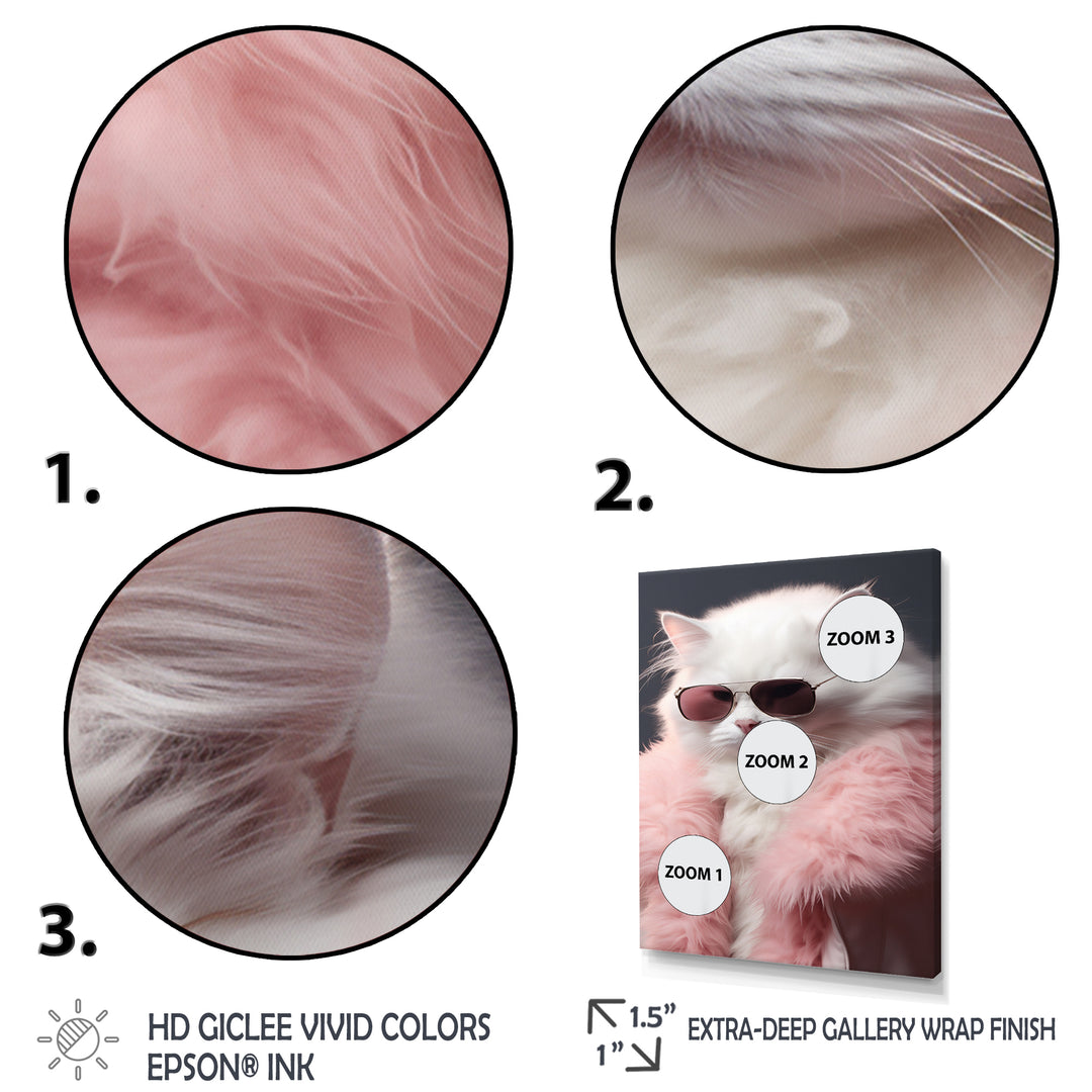 White Cat In Pink Fur Felline Attitude - Cat Wall Art Prints
