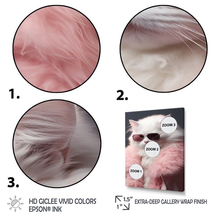 White Cat In Pink Fur Felline Attitude - Cat Wall Art Prints