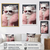 White Cat In Pink Fur Felline Attitude - Cat Wall Art Prints