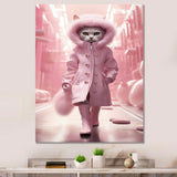 White Fashionista Cat In Pink Coat - Pink Cat Wall Art