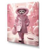 White Fashionista Cat In Pink Coat - Pink Cat Wall Art