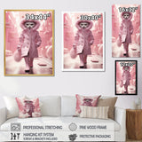 White Fashionista Cat In Pink Coat - Pink Cat Wall Art