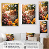 Fluffy Cat Sleeping Sunny Flower Garden - Cat Framed Canvas Art