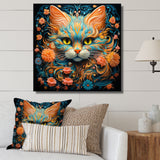 Magical Amber And Teal Cat With Flowers - Cat Living Room Wall Art