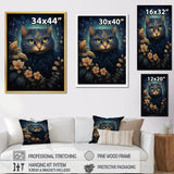 Retro Blue Cat Amidst Flowers - Cat Canvas Wall Art
