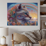 Magical Rainbow Cat With Flowers - Cat Wall Decor