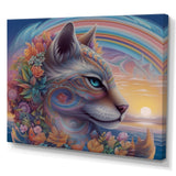Magical Rainbow Cat With Flowers - Cat Wall Decor