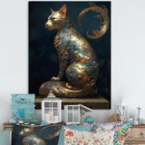 Glam Statue Of Teal And Gold Majestic Cat - Cat Wall Art Prints
