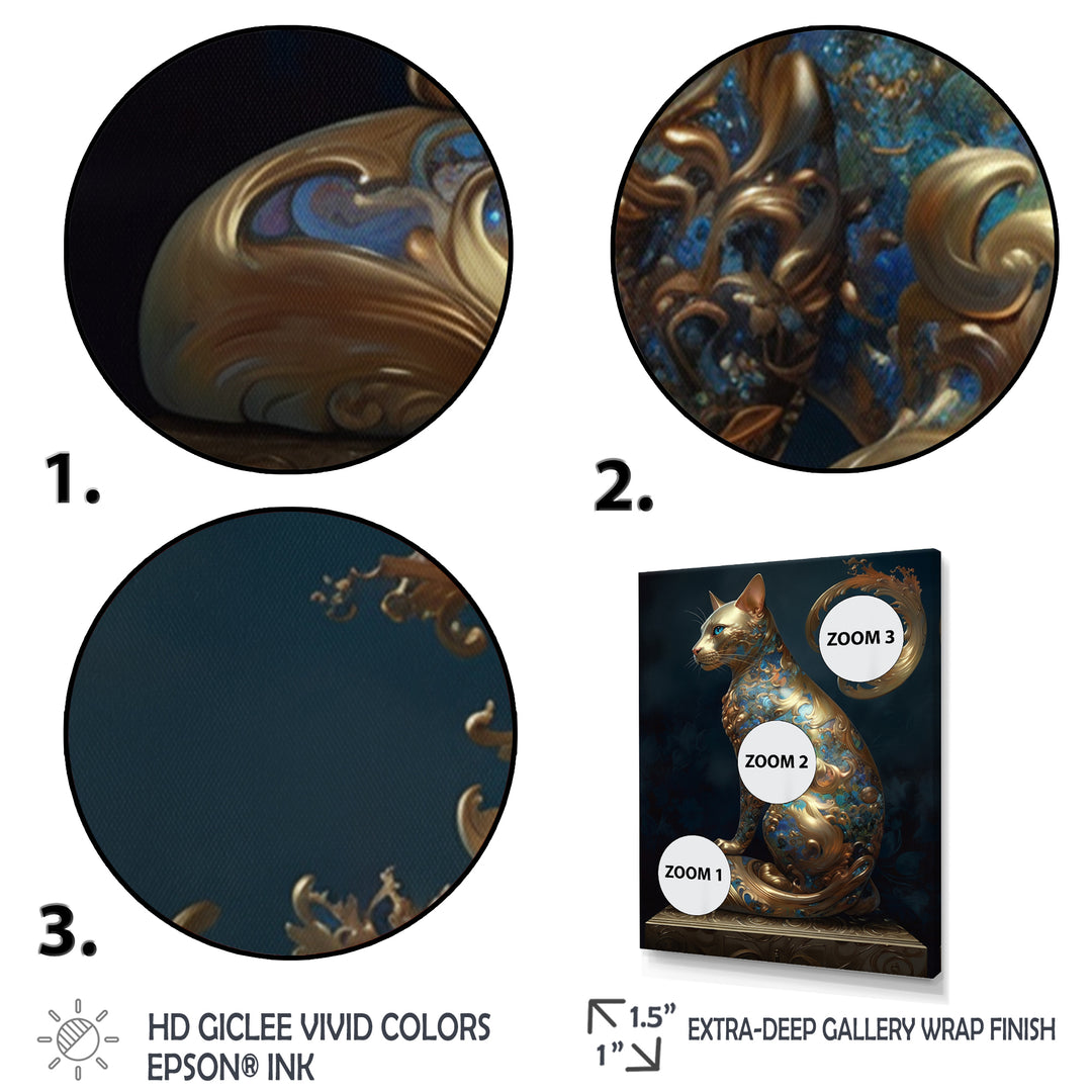 Glam Statue Of Teal And Gold Majestic Cat - Cat Wall Art Prints