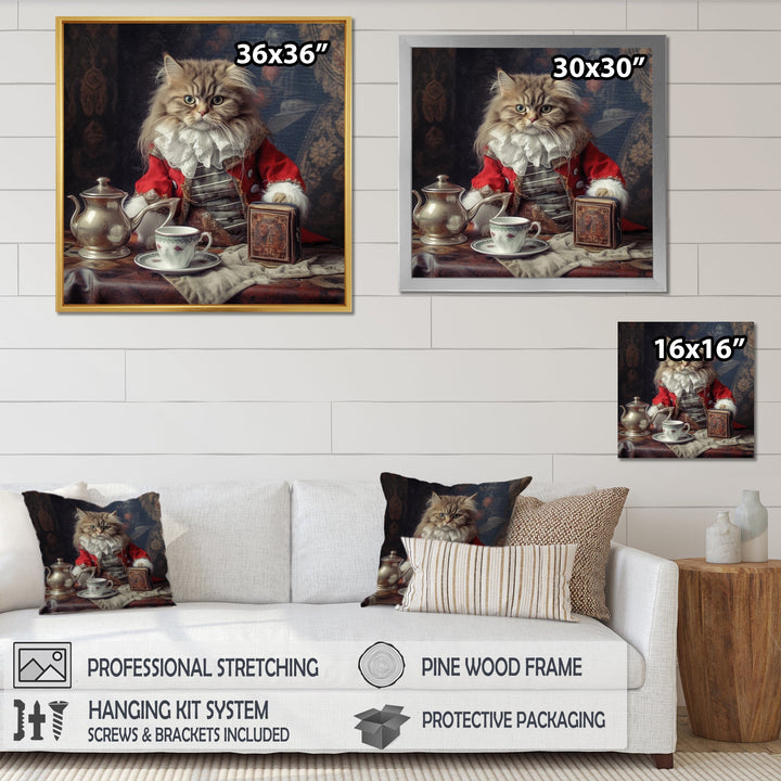 Siberian White Cat Wearing Elegant Costume - Cat Wall Art Prints