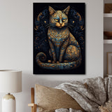 Blue Glamorous Retro Gold Cat - Blue Cat Wall Art