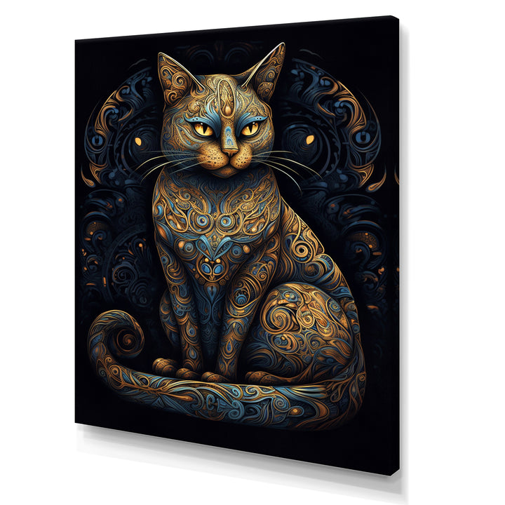 Blue Glamorous Retro Gold Cat - Blue Cat Wall Art