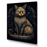 Blue Glamorous Retro Gold Cat - Blue Cat Wall Art