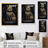Blue Glamorous Retro Gold Cat - Blue Cat Wall Art
