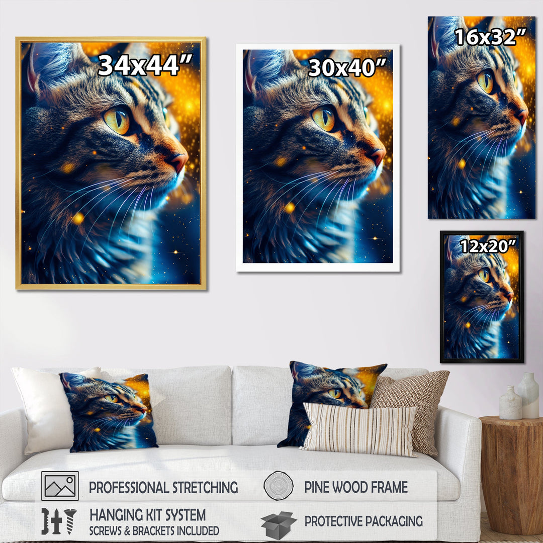 Portrait Of Cat At Sunset Photography - Cat Large Canvas Wall Art