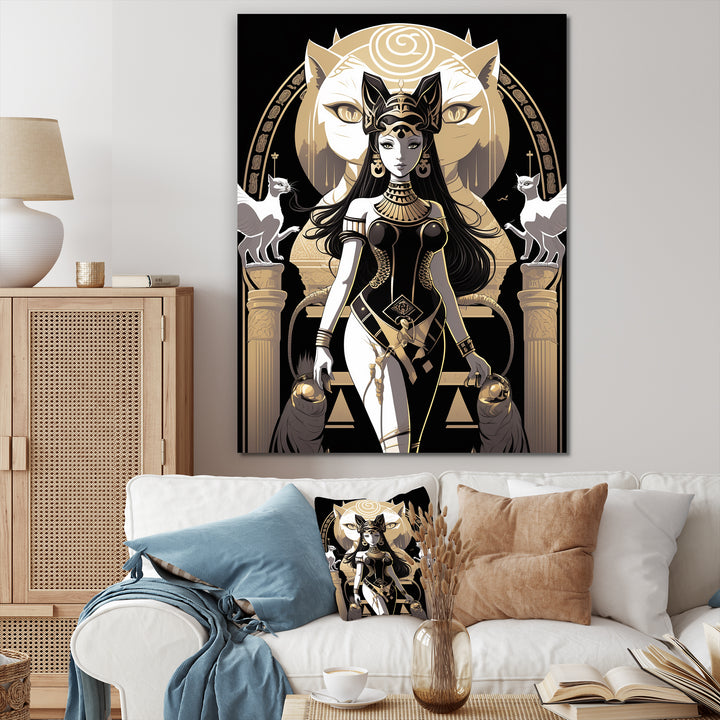 Glamorous Goddess White Cats Retro Illustration - Cat Home Decor Art